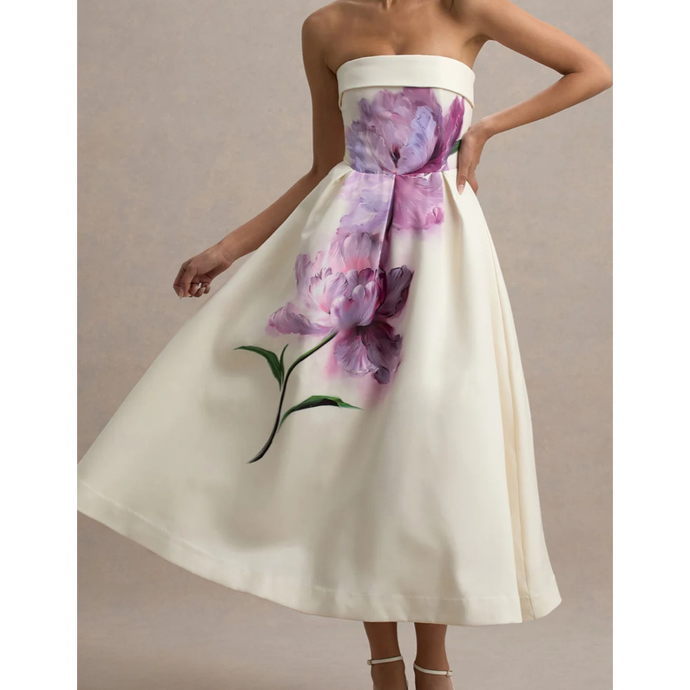 Elegant Floral Strapless Dress